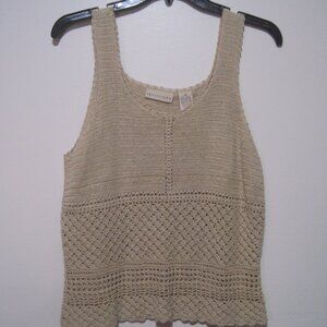 Apostrophe Ladies Medium Knitted Crochet Ramie Tan Beige Sleeveless Tank Top